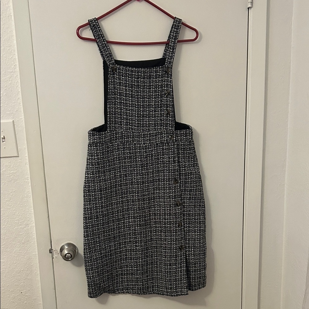 Elegant Black and White Tweed Pinafore Dress